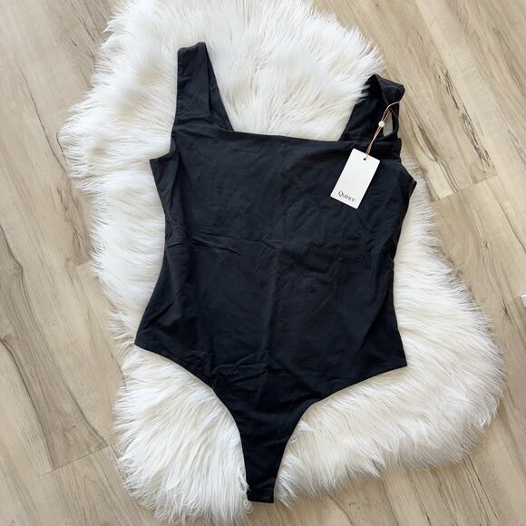 New Quince Black Stretch Cotton Jersey Square Neck Tank Bodysuit Size XL - Picture 3 of 5